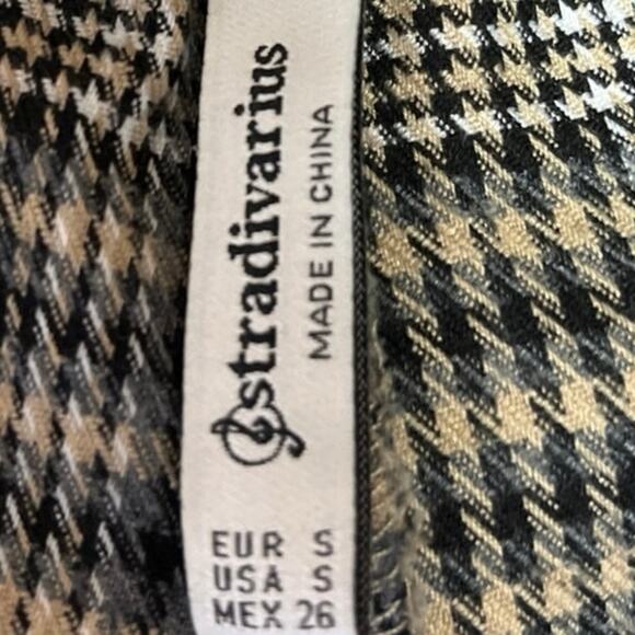 Stradivarius Black Beige Houndstooth Plaid High Rise Cropped Dress Pants Size S - Picture 4 of 5